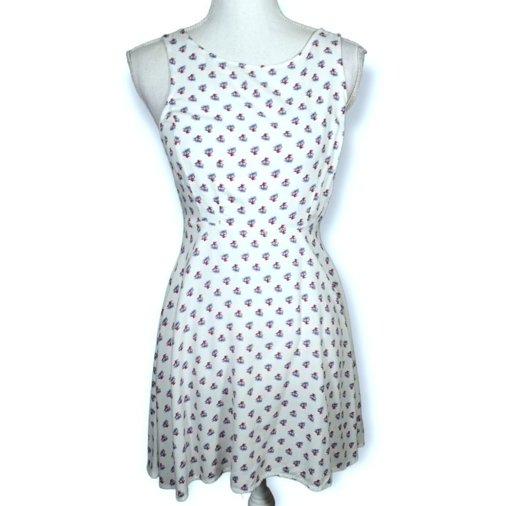 BONGO WHITE, RED & BLUE FLORAL DRESS SZ.S